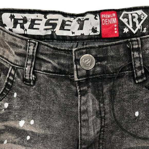 RESET Men's Splatter Skinny Mid Rise Stretch Grey Denim Jeans Size 30x30 - Picture 7 of 10